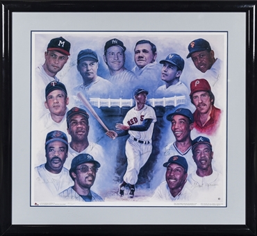 500 Home Run Club Multi Signed Litho with 11 Signatures in 38x35 Framed Display (JSA)
